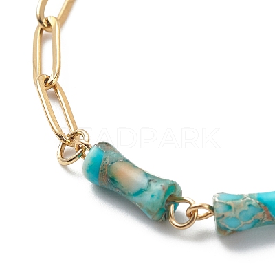 Natural Imperial Jasper(Dyed) Bamboo Joint Beaded Bracelet with Golden 304 Stainless Steel Chains for Women BJEW-JB09028-1
