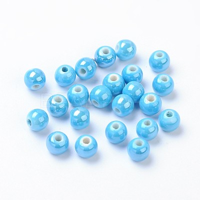 Pearlized Handmade Porcelain Round Beads X-PORC-S489-6mm-08-1