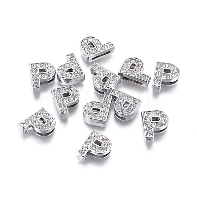 Alloy Initial Slide Charms with Grade A Rhinestones ALRI-R032-P-FF-1