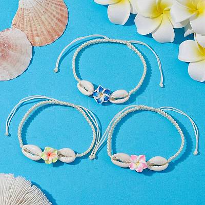 Natural Shell & Polymer Clay 3D Flower Link Bracelet BJEW-JB09815-1
