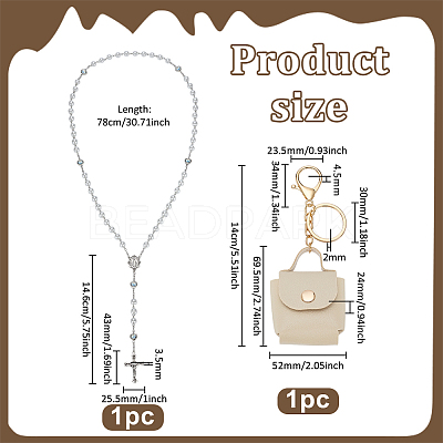 1Pc Jesus Cross Virgin Zinc Alloy Pendant White Glass Pearl Round Rosary Bead Necklaces for Women Men NJEW-FG0001-22-1