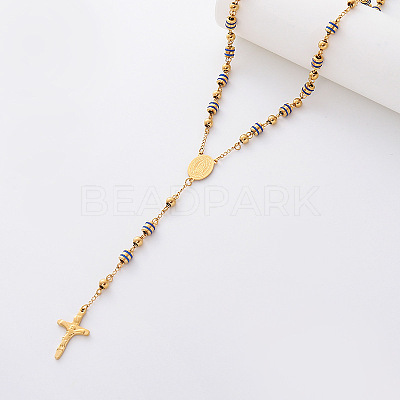 Vintage 304 Stainless Steel Column Rosary Bead Necklaces VY6657-5-1
