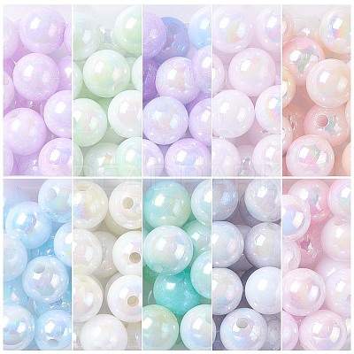 250Pcs 10 Colors Iridescent Plating Acrylic Beads MACR-CJ0001-66-1-1