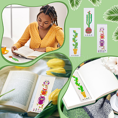 3 Sets 3 Style DIY Oval & Cactus Pattern Bookmark Cross-Stitch Kit DIY-NB0008-96-1