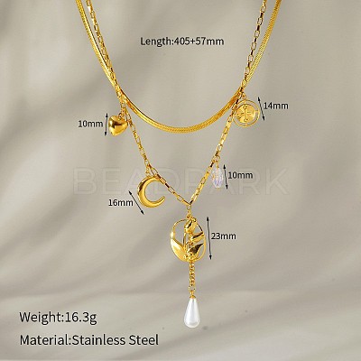 304 Stainless Steel with Natural Freshwater PearlDouble Layer Necklaces FS-WG7985A-14-1