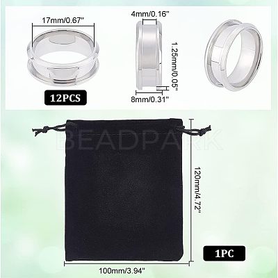 12Pcs Stainless Steel Grooved Finger Ring Settings STAS-UN0038-94A-1