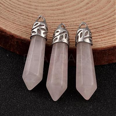 Bullet Natural Rose Quartz Pointed Pendants G-E332-C23-1