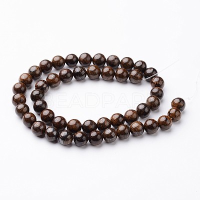 Round Natural Bronzite Bead Strands G-J346-09-8mm-1