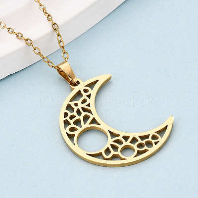 304 Stainless Steel Pendant Necklaces NJEW-T018-53G-1