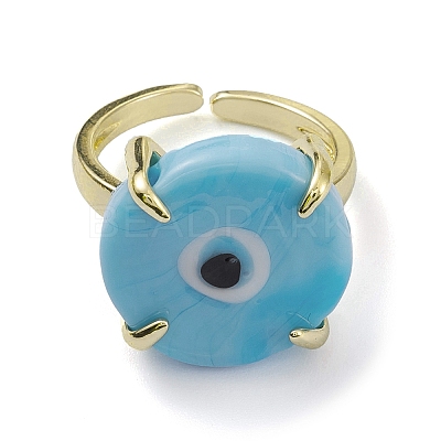 Lampwork Evil Eye Open Cuff Ring RJEW-M147-01LG-02-1