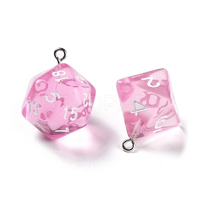 7 Styles Transparent Resin Polyhedral Dice Pendants Set RESI-A029-01D-1