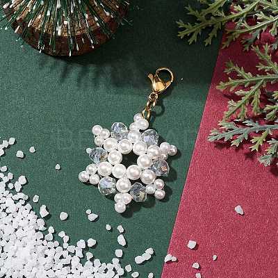 Christmas Snowflake Shell Pearl & Glass Pendants Decorations HJEW-TA00217-1