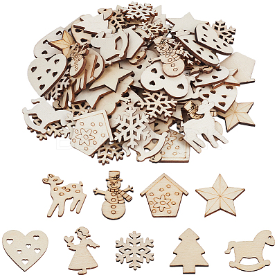 4 Sets Unfinished Wood Cutouts Ornaments WOOD-SC0001-91B-1