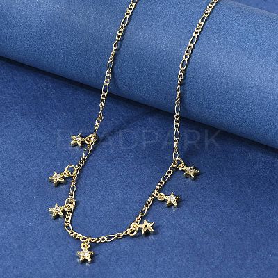 Brass Micro Pave Clear Cubic Zirconia Star Pendant Necklaces NJEW-B157-04G-1
