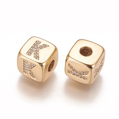 Brass Micro Pave Cubic Zirconia Beads KK-K238-16G-K-1