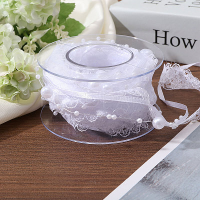 Polyester Flower Lace Ribbon OCOR-WH0097-21-1