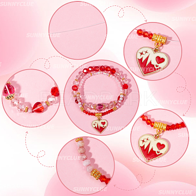 Valentine's Day Theme DIY Alloy Enamel Charm & Glass Beads Double-layer Stretch Bracelet Making Kits DIY-SC0028-70-1
