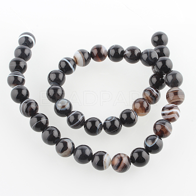 Natural Black Agate Round Bead Strands G-E234-04-1