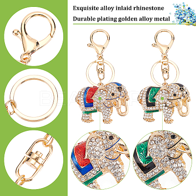 2Pcs 2 Colors Cute Elephant Enamel Rhinestones Pendant Keychain KEYC-WR0001-40-1