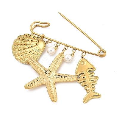 Marine Animal 304 Stainless Steel Enamel Pendant Brooches SA-E001-04G-B-1