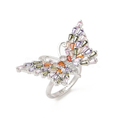 Butterfly Brass Micro Pave Colorful Cubic Zirconia Finger Rings for Women RJEW-G343-30P-01-1