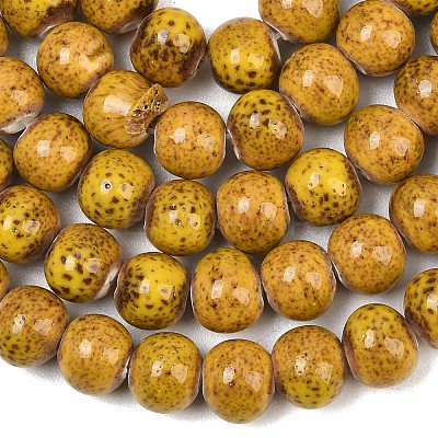 Handmade Fancy Antique Glazed Porcelain Ceramic Round Beads Strands PORC-L019-8mm-02-1