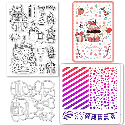 1 Set Birthday Cake PET Hollow Out Drawing Painting Stencils DIY-GL0004-111-1
