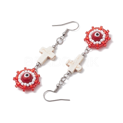 Glass Seed Beads Dangle Earrings EJEW-MZ00219-1