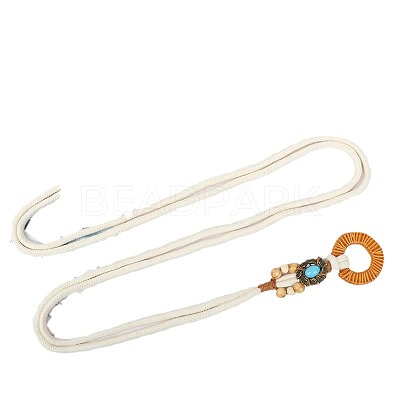 Bohemian Style Alloy Resin Ring Cotton Cord Chain Belts with Wood Beads Tassel FS-WGA5F60-01-1