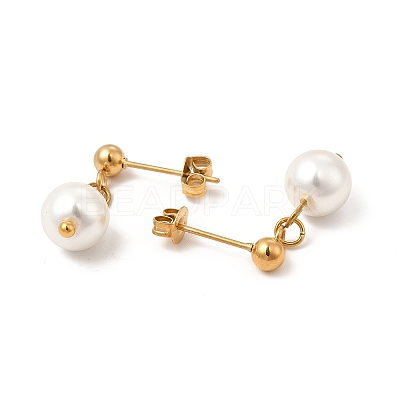 Glass Pearl Tassel Dangle Stud Earrings EJEW-P219-10G-1