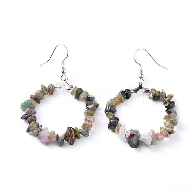 Natural & Synthetic Mixed  Gemstone Dangle Earrings EJEW-E255-D-1