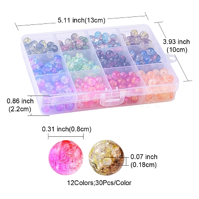 360Pcs 12 Style Transparent Crackle Acrylic Beads CACR-YW0001-03-1