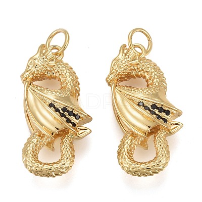 Brass Micro Pave Black Cubic Zirconia Pendants KK-F821-39G-1