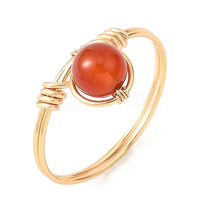 Natural Gemstone Round Braided Bead Finger Rings for Women RJEW-JR00953-01-1