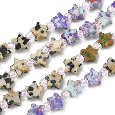4 Styles Synthetic Imperial Jasper & Natural Picture Jasper & Unakite & Dalmatian Jasper Beads Strands G-D095-A04-1