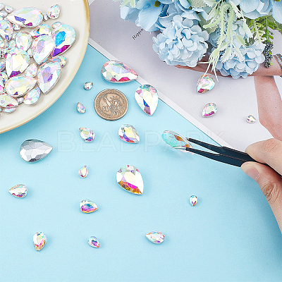 94Pcs 6 Style Pointed Back Glass Rhinestone Cabochons RGLA-FG0001-07-1