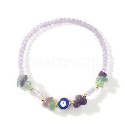 Natural Fluorite & Glass Beads Stretch Bracelets IK4988-6-1