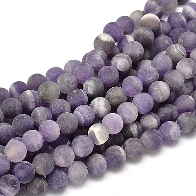 Frosted Natural Amethyst Round Bead Strands X-G-L357-6mm-07-1