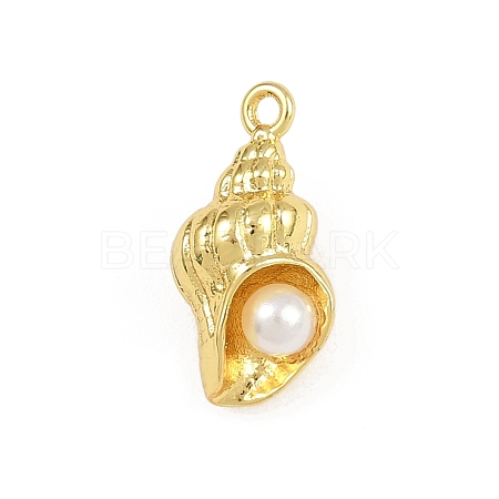 Shell Shape Brass ABS Imitation Pearl Pendants KK-I352-04C-G-1