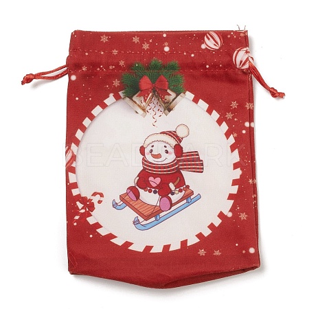 Christmas Theme Rectangle Cloth Bags with Jute Cord ABAG-P008-01A-1