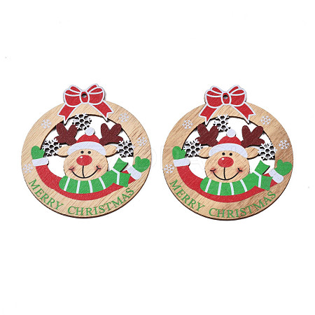 Christmas Theme Single-Sided Printed Wood Big Pendants WOOD-N005-61-1