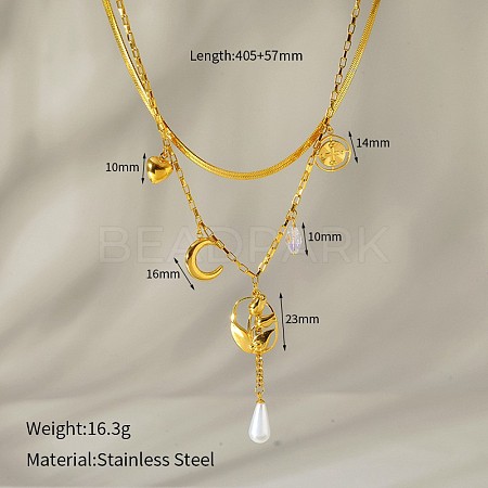 304 Stainless Steel with Natural Freshwater PearlDouble Layer Necklaces FS-WG7985A-14-1