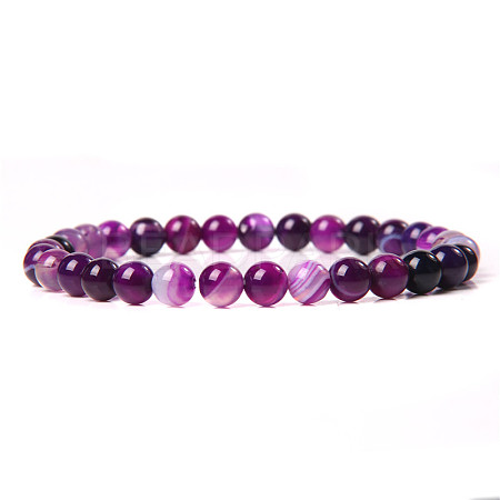 Natural Striped Agate/Banded Agate Round Beaded Stretch Bracelet LS-SF8562-14-1
