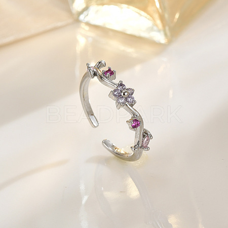 Brass Micro Pave Clear Cubic Zirconia Cuff Open Rings WG8A69B-02-1