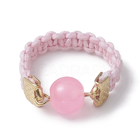 Glass Round Ball Braided Bead Style Finger Ring RJEW-JR00600-01-1
