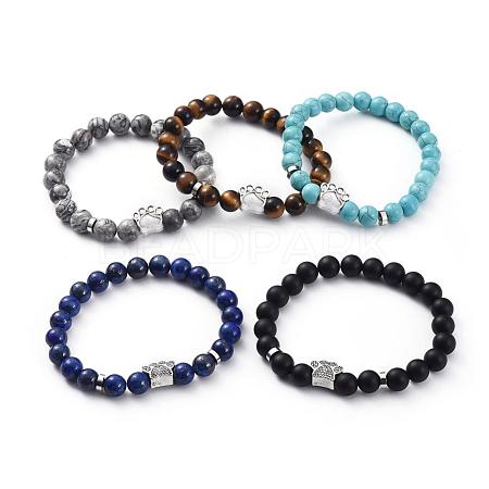 Natural & Synthetic Mixed Gemstone Beads Stretch Bracelets BJEW-JB04978-1