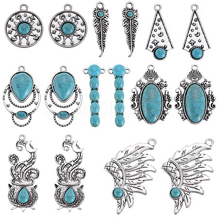16Pcs 8 Styles Synthetic Turquoise Alloy Pendants FIND-SC0009-11-1