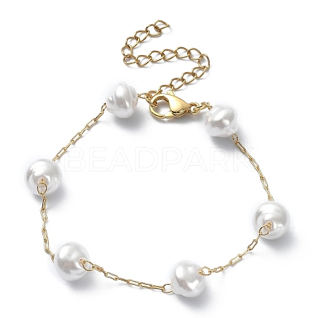 ABS Plastic Imitation Pearl Beaded Chain Bracelet BJEW-JB09421-1