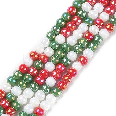 Christmas Theme Opaque Electroplate Glass Beads Strands GLAA-P056-4mm-A02-1
