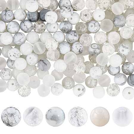 300Pcs 6 Colors Baking Paint & Spray Painted Crackle Glass Round Beads DGLA-LT0001-08-1